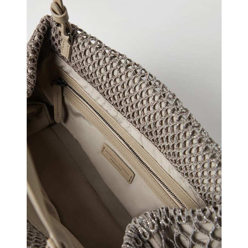 Beige Netted Clutch Bag