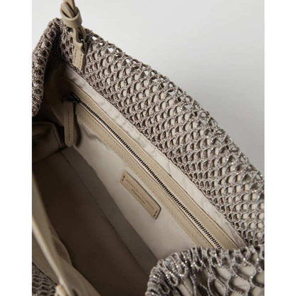 Beige Netted Clutch Bag