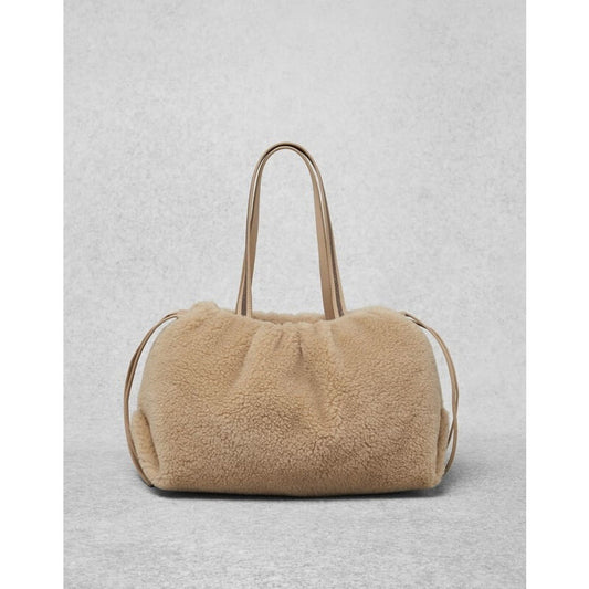 Beige Shearling Tote Bag