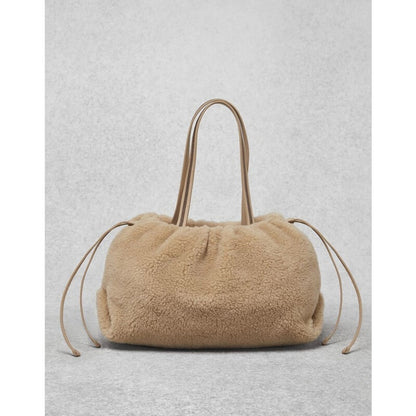 Beige Shearling Tote Bag