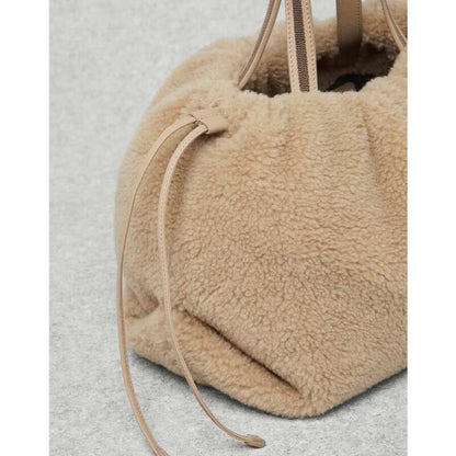 Beige Shearling Tote Bag