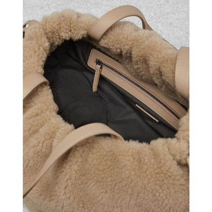 Beige Shearling Tote Bag