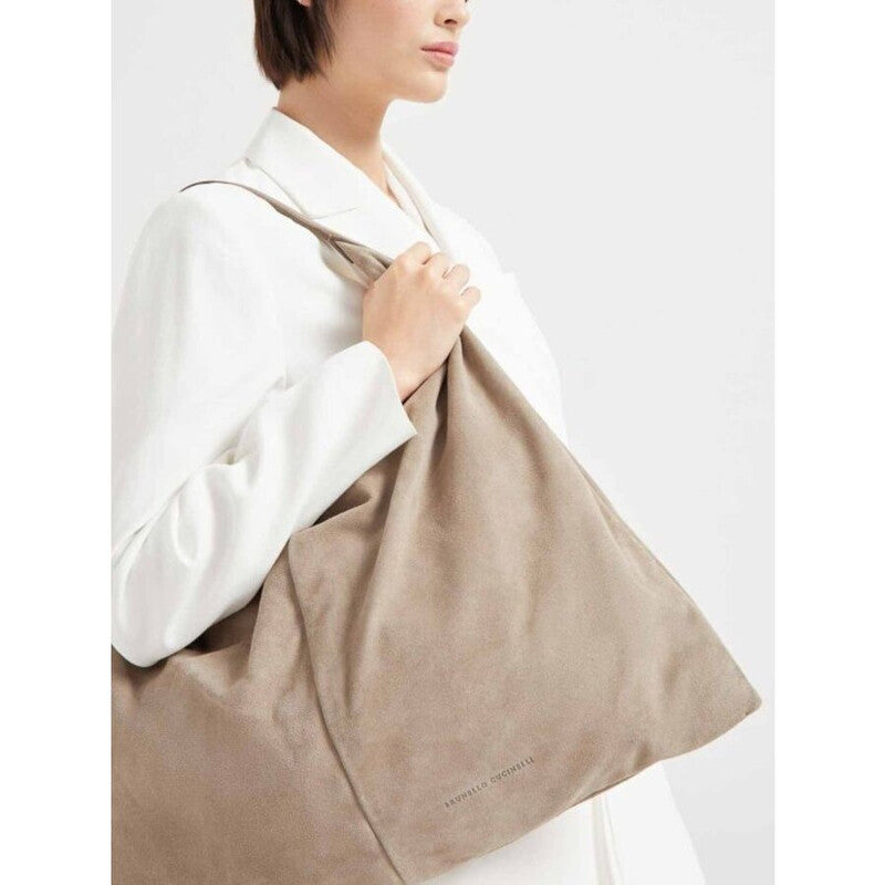 Beige Suede Slouchy Bag