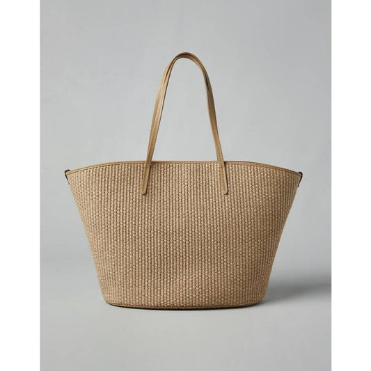 Beige Woven Leather Tote Bag