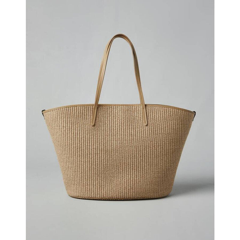 Beige Woven Leather Tote Bag