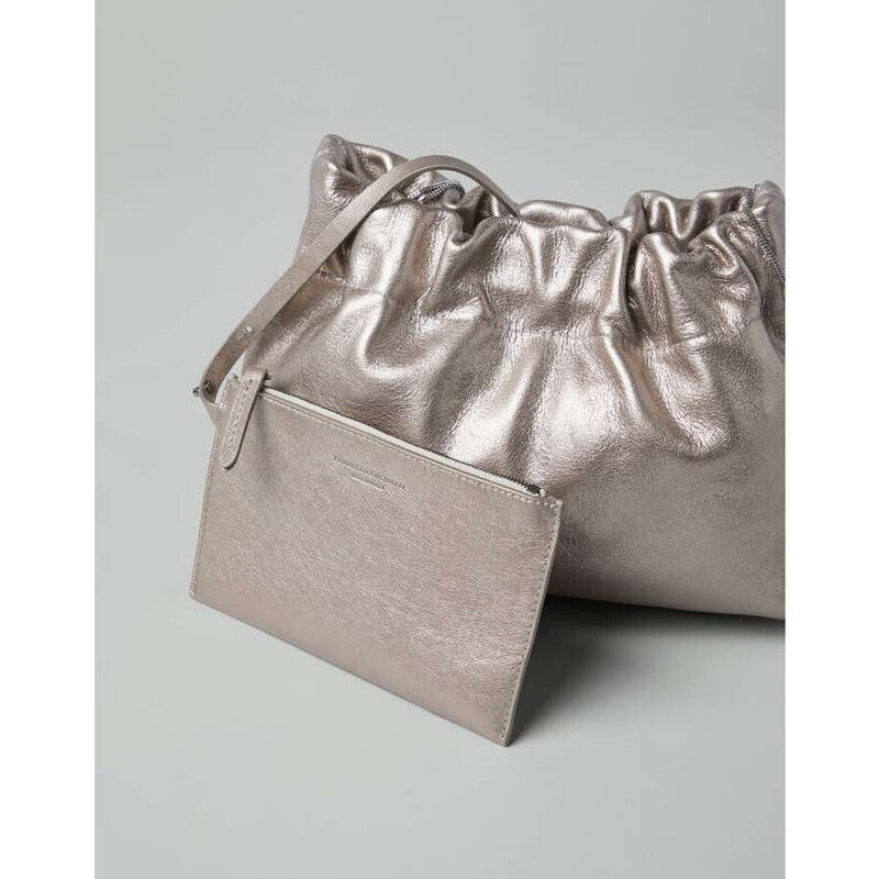 Metallic Leather Pouch Bag