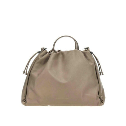 Taupe Leather Drawstring Bag