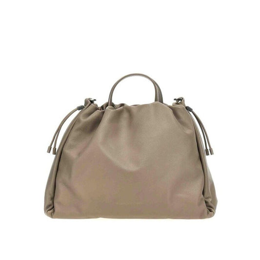 Taupe Leather Drawstring Bag