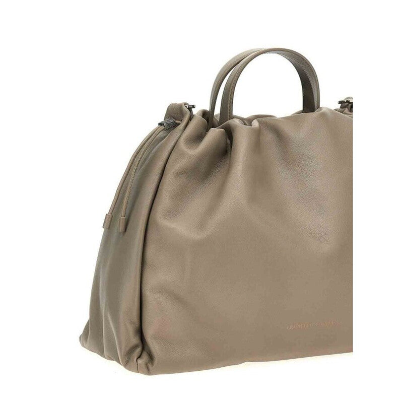 Taupe Leather Drawstring Bag