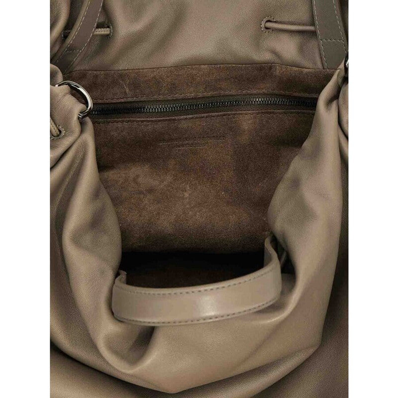Taupe Leather Drawstring Bag