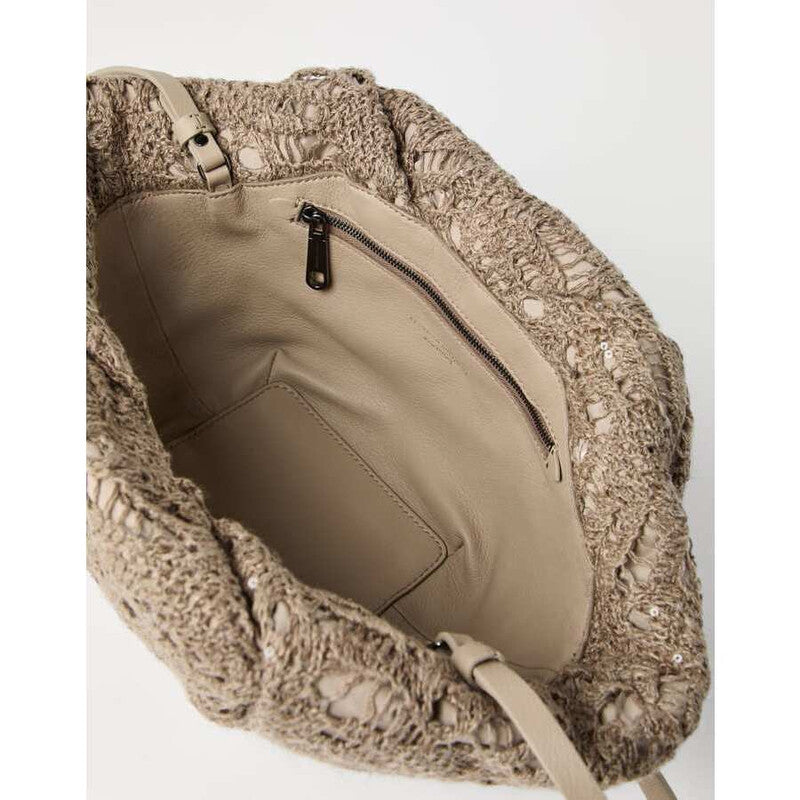 Taupe Leather Woven Bag