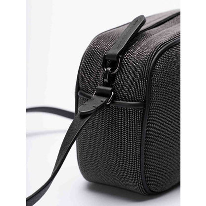 Ultrablack Leather Beaded Shoulder Bag