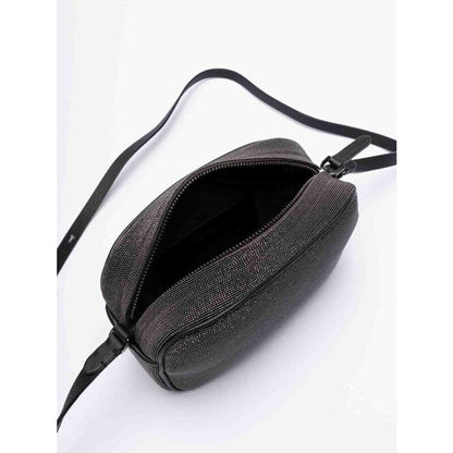 Ultrablack Leather Beaded Shoulder Bag