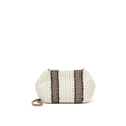 White Beige Woven Stripe Bag