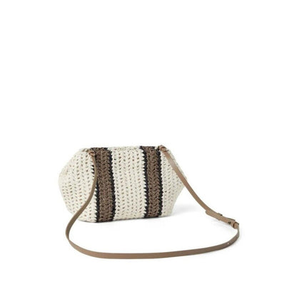 White Beige Woven Stripe Bag