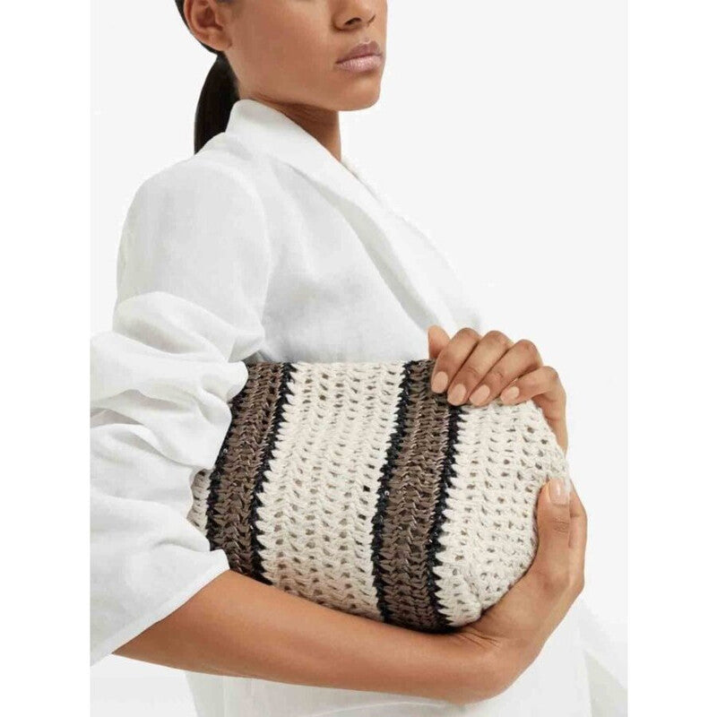 White Beige Woven Stripe Bag
