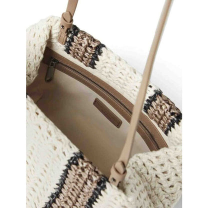 White Beige Woven Stripe Bag