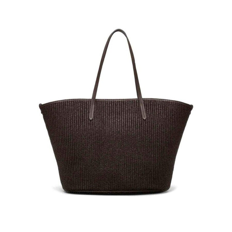Womens Dark Brown Woven Tote Bag