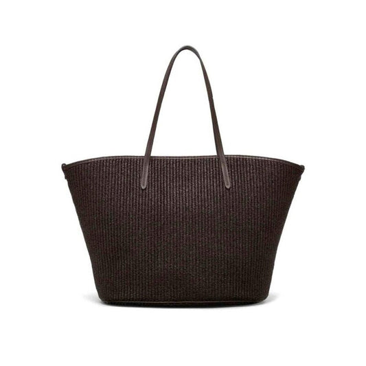 Womens Dark Brown Woven Tote Bag