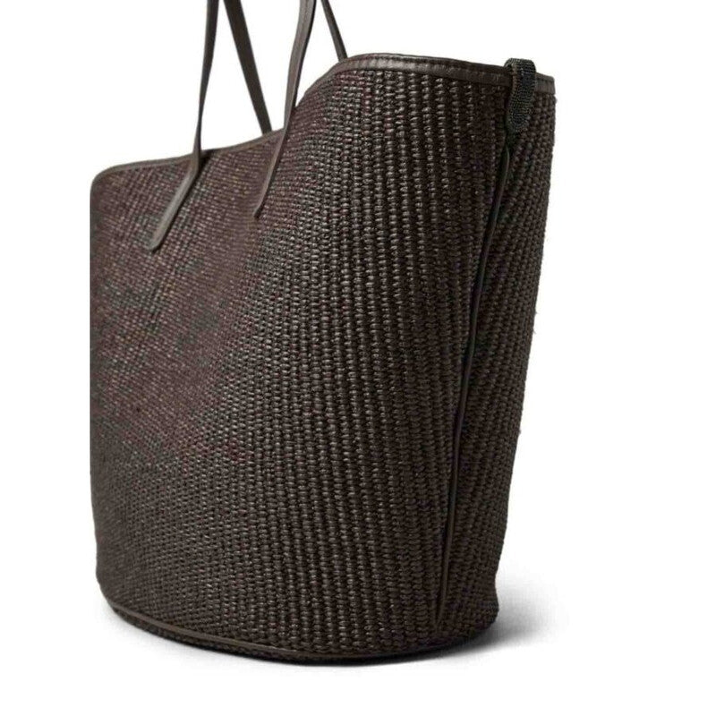 Womens Dark Brown Woven Tote Bag