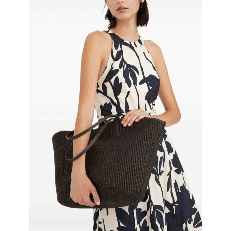 Womens Dark Brown Woven Tote Bag