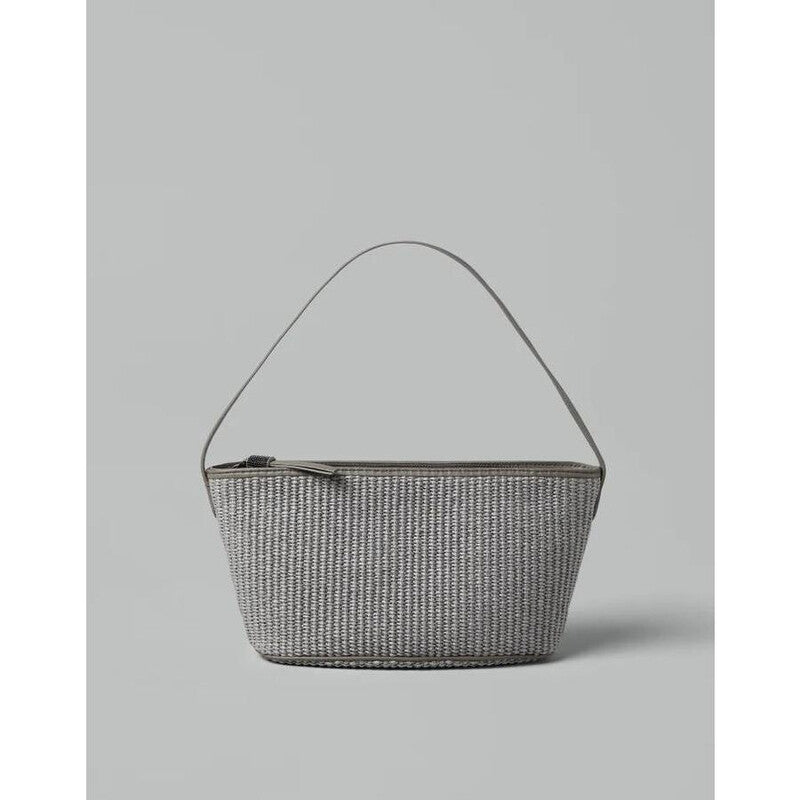 Womens Light Grey Woven Shoulder Bag