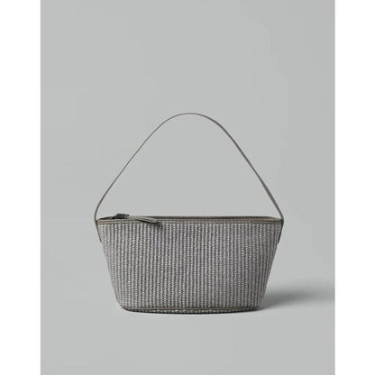 Womens Light Grey Woven Shoulder Bag