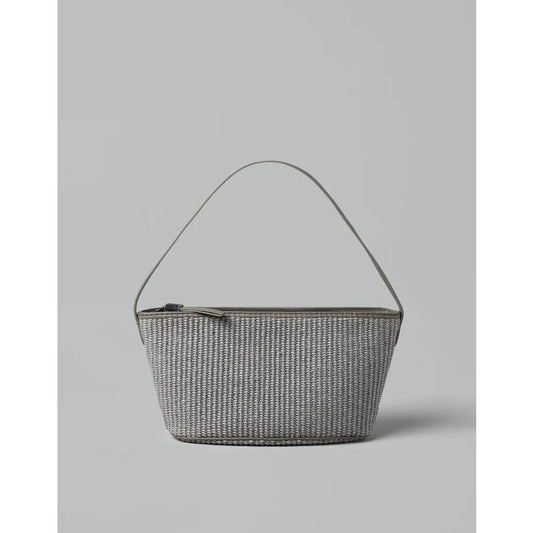 Womens Light Grey Woven Shoulder Bag