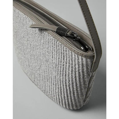 Womens Light Grey Woven Shoulder Bag