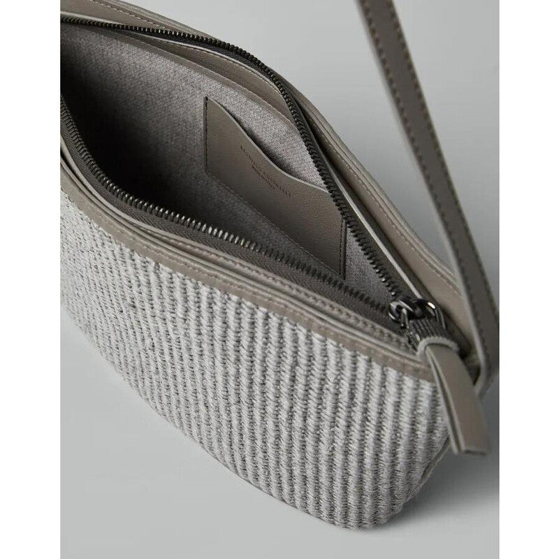 Womens Light Grey Woven Shoulder Bag