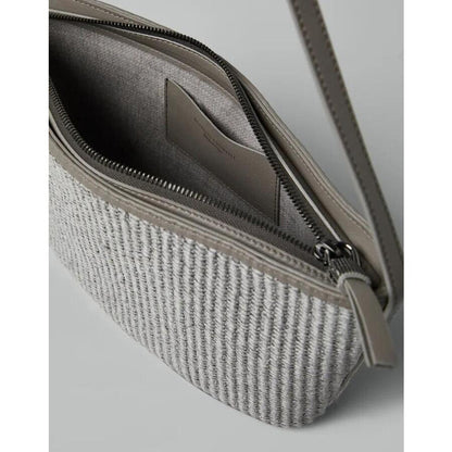 Womens Light Grey Woven Shoulder Bag