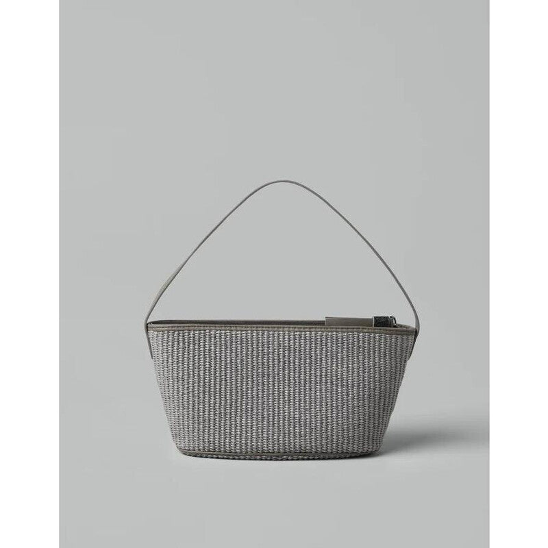 Womens Light Grey Woven Shoulder Bag