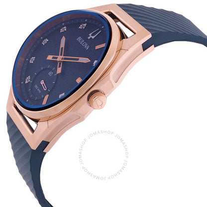 ساعة بولوفا كيرف كوارتز بمينا زرقاء مرصعة بالألماس للسيدات