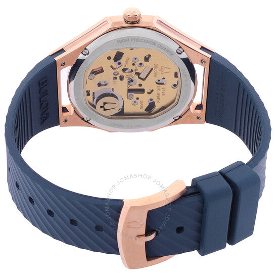 ساعة بولوفا كيرف كوارتز بمينا زرقاء مرصعة بالألماس للسيدات