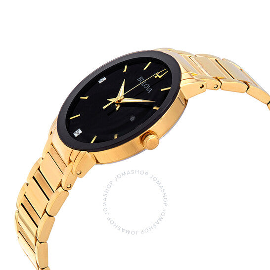 Bulova, Diamond Black Dial Yellow Gold-tone Men's Watch