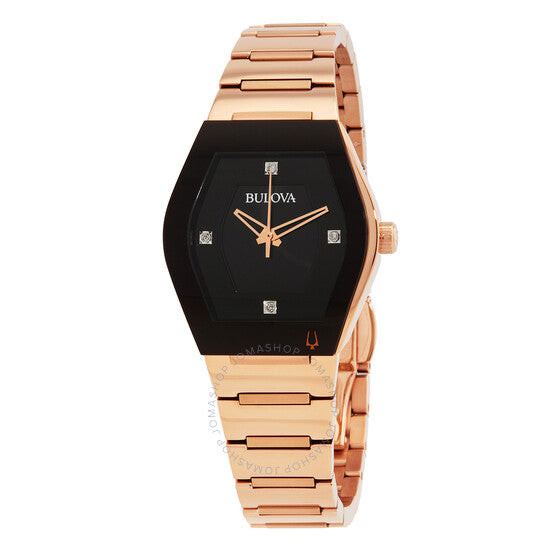 بولوفا، ساعة جيميني كوارتز ألماس بمينا سوداء للسيدات