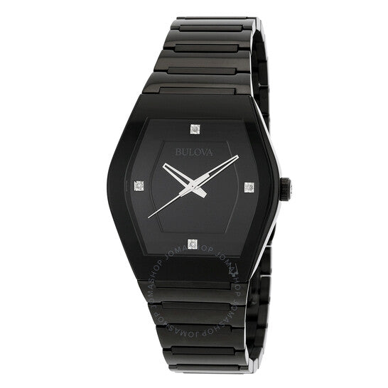 بولوفا، ساعة جيميني كوارتز مرصعة بالألماس للرجال بمينا أسود