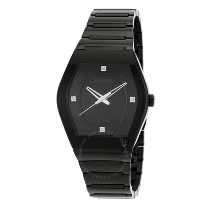 بولوفا، ساعة جيميني كوارتز مرصعة بالألماس للرجال بمينا أسود