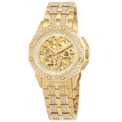 Bulova, Octava Automatic Crystal Gold Skeleton Dial Men's Watch