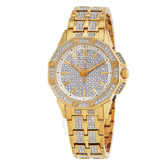 ساعة بولوفا أوكتافا كوارتز كريستال بمينا فضي للسيدات