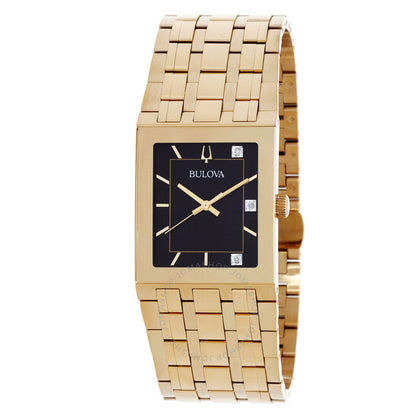 ساعة بولوفا كوادرا كوارتز نسائية بمينا أسود مرصعة بالألماس