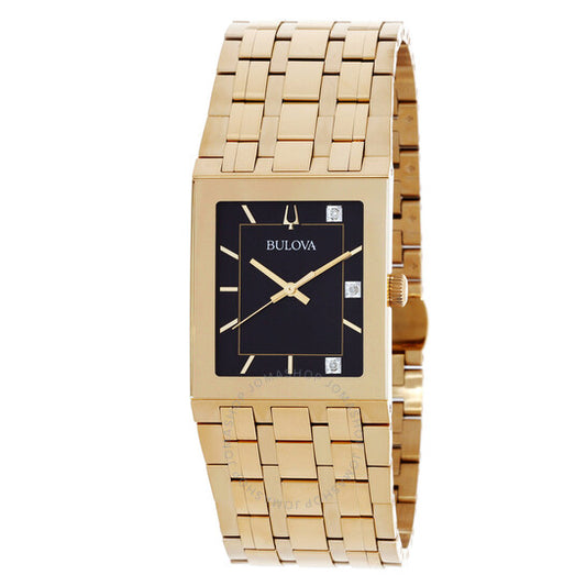 ساعة بولوفا كوادرا كوارتز نسائية بمينا أسود مرصعة بالألماس