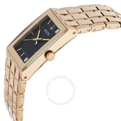 ساعة بولوفا كوادرا كوارتز نسائية بمينا أسود مرصعة بالألماس