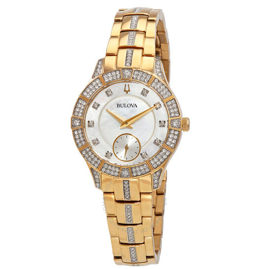 ساعة بولوفا للسيدات، كوارتز، كريستال ألماس، ميناء من عرق اللؤلؤ