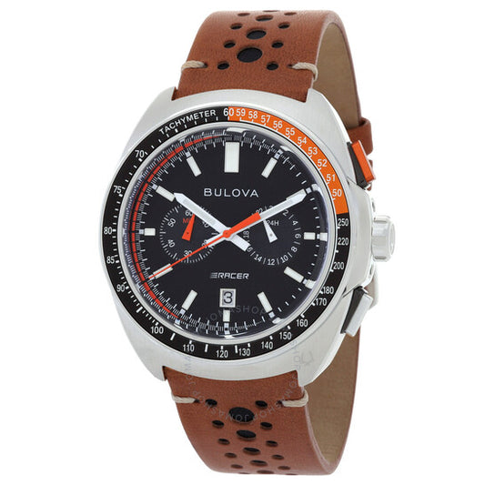 ساعة بولوفا ريسر كرونوغراف كوارتز للرجال بمينا أسود