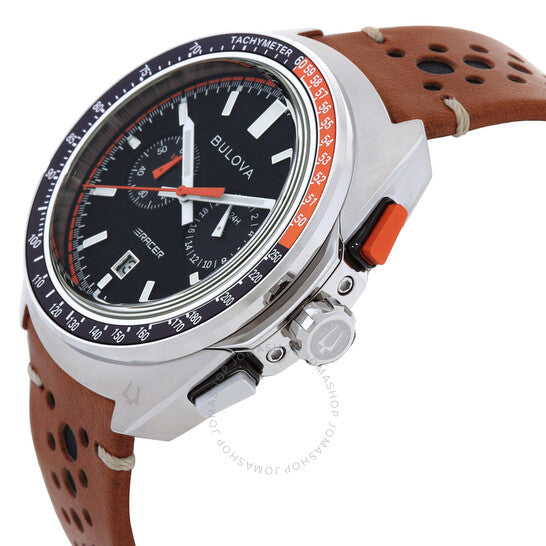 ساعة بولوفا ريسر كرونوغراف كوارتز للرجال بمينا أسود