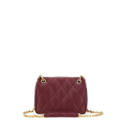 Bordeaux Quilted Crossbody Bag With Ekd Plaque On The Front And Chain-Link Shoulder Strap In Leather