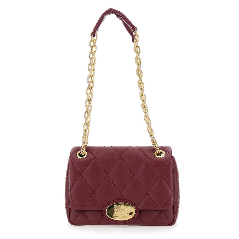 Bordeaux Quilted Crossbody Bag With Ekd Plaque On The Front And Chain-Link Shoulder Strap In Leather