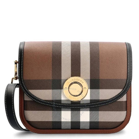 Burberry, Dark Birch Brown Check And Leather Medium Elizabeth Bag
