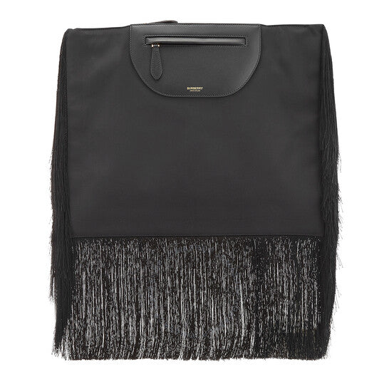 Burberry, Ladies Black Fringe Leather Olympia Scarf Flat Clutch